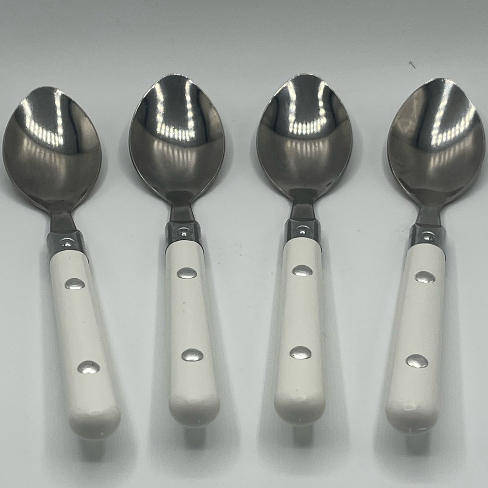 Gibson: Vintage Stainless Steel (#219) Teaspoons w/White Plastic Handles 4pc Set